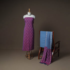 Pochampally Ikat Woven Cotton Unstitched Dress Material: Kurta, Bottom & Dupatta 13
