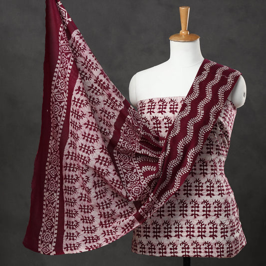 Brown - 3pc Kutch Batik Printed Cotton Suit Material Set 08