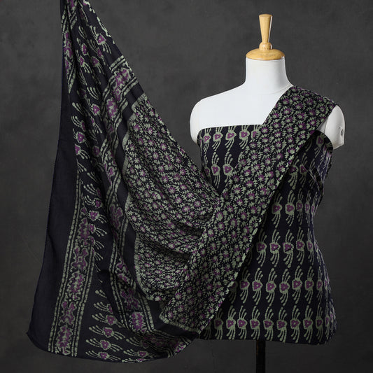 Black - 3pc Kutch Batik Printed Cotton Suit Material Set 13