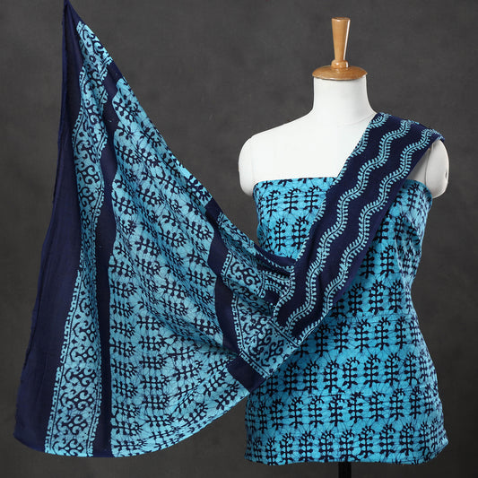 Blue - 3pc Kutch Batik Printed Cotton Suit Material Set 09