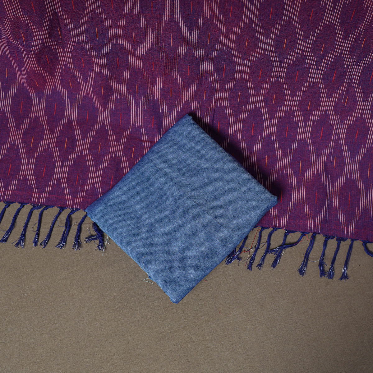 Pochampally Ikat Woven Cotton Unstitched Dress Material: Kurta, Bottom & Dupatta 13
