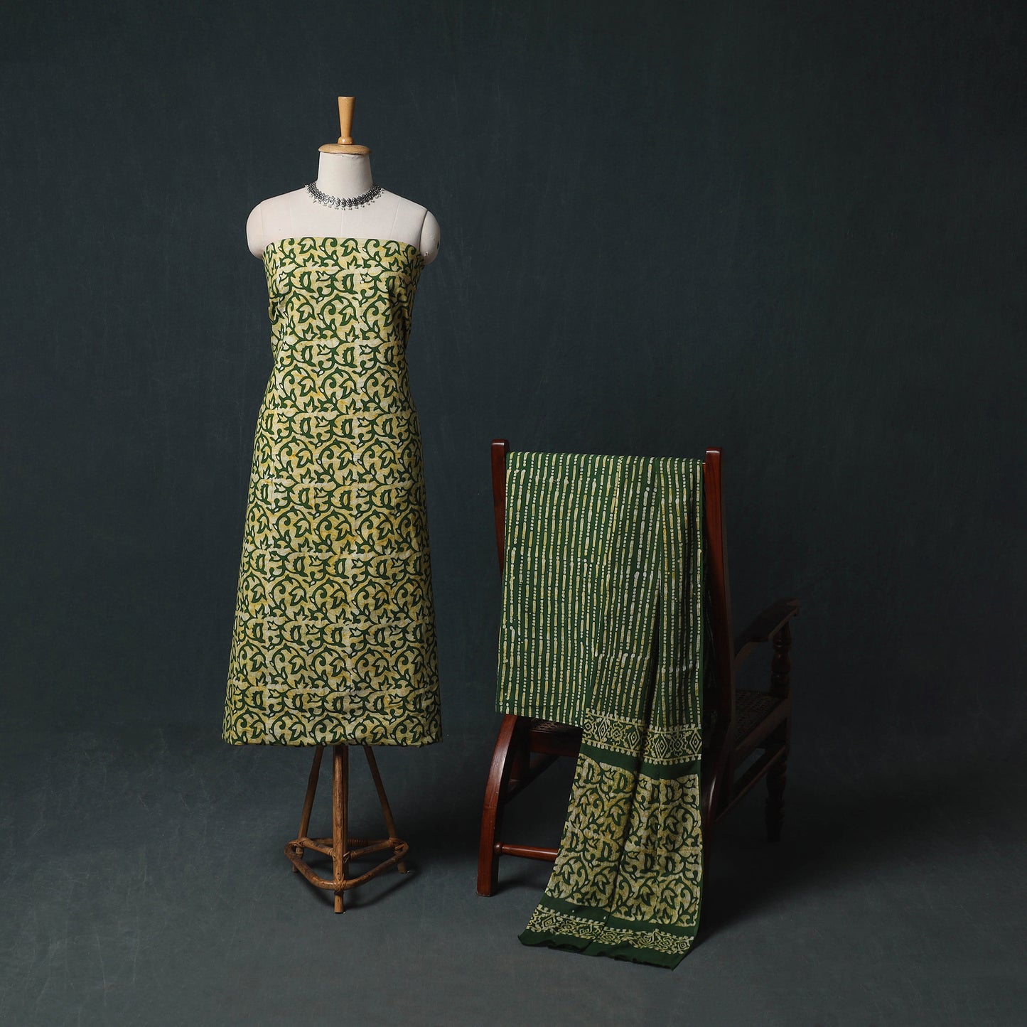Kutch Hand Block Batik Print Cotton 3pc Unstitched Dress Material Suit Set 12