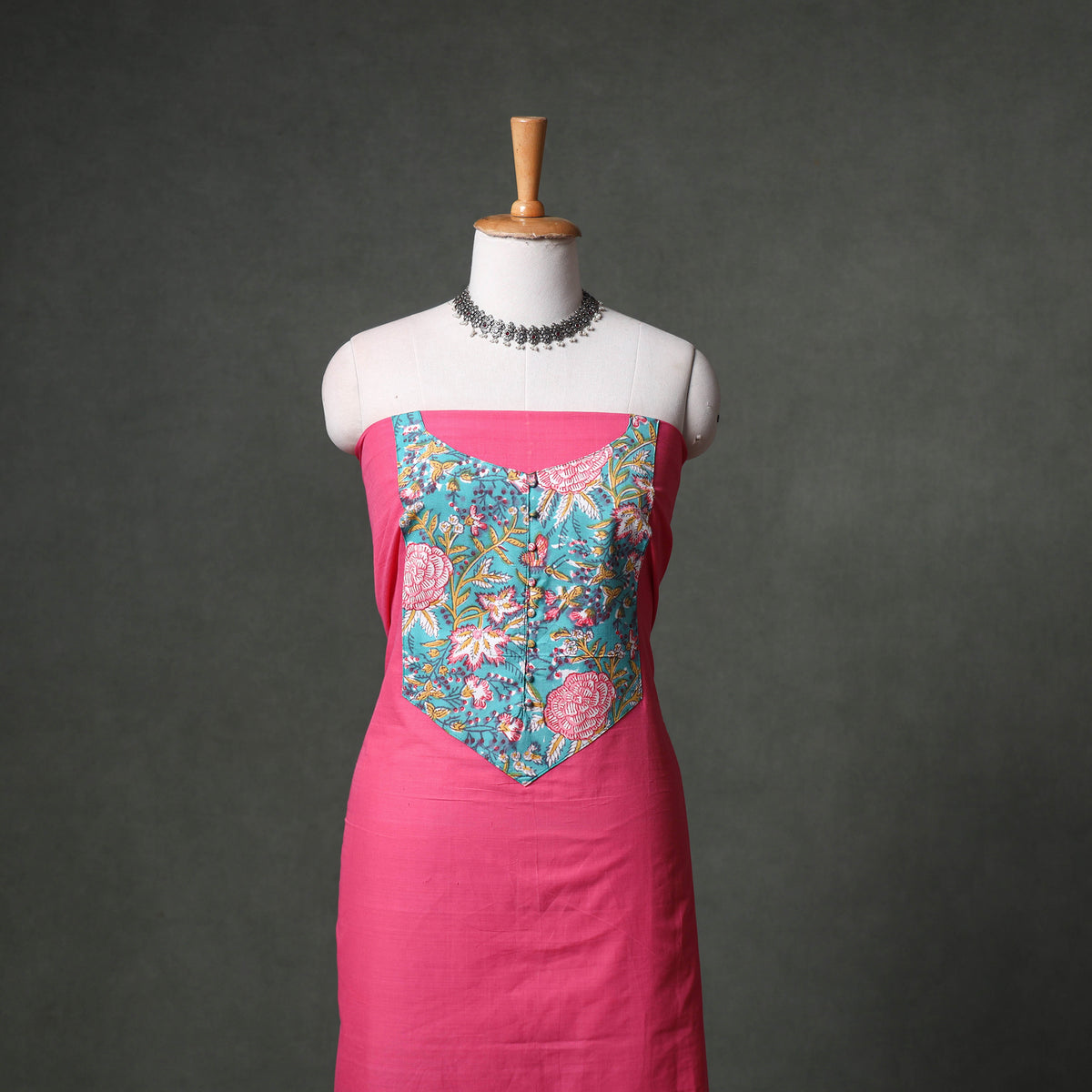 Patchwork Mangalagiri Handloom Cotton Unstitched Kurta Material (2.5m) 42