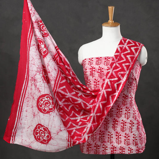 Pink - 3pc Kutch Batik Printed Cotton Suit Material Set 11