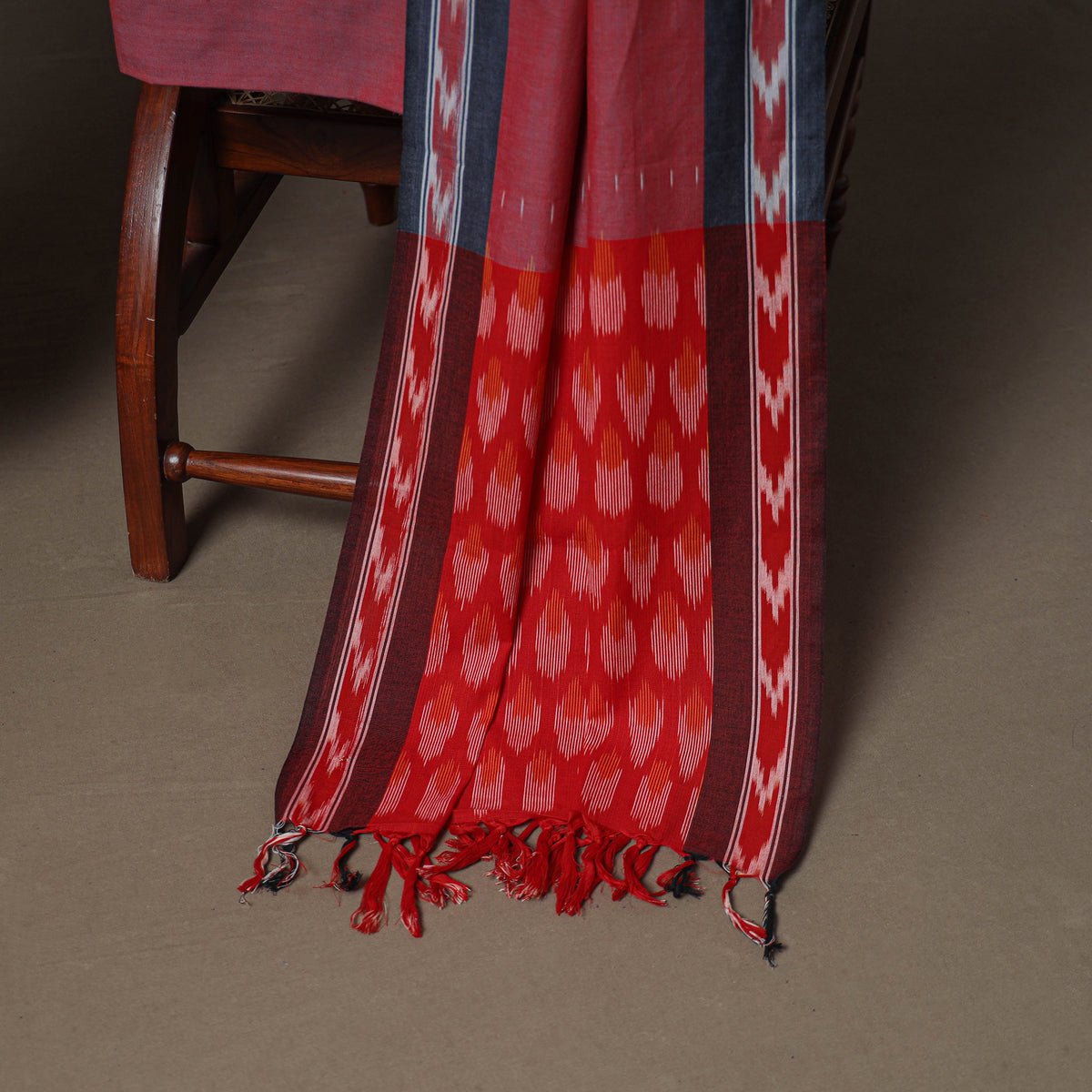 Pochampally Ikat Woven Cotton Unstitched Dress Material: Kurta, Bottom & Dupatta 14