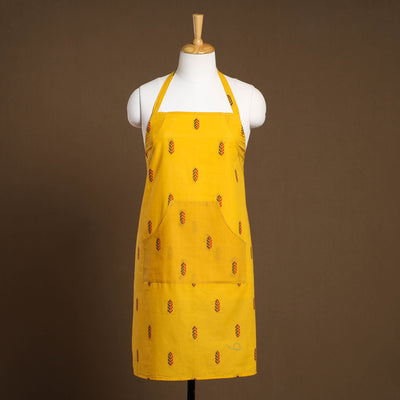 Buy Yellow Jacquard Weave Cotton Apron with Pocket