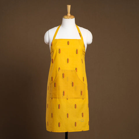 Buy Yellow Jacquard Weave Cotton Apron with Pocket