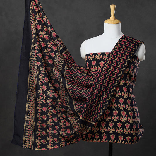 Black - 3pc Kutch Batik Printed Cotton Suit Material Set 16