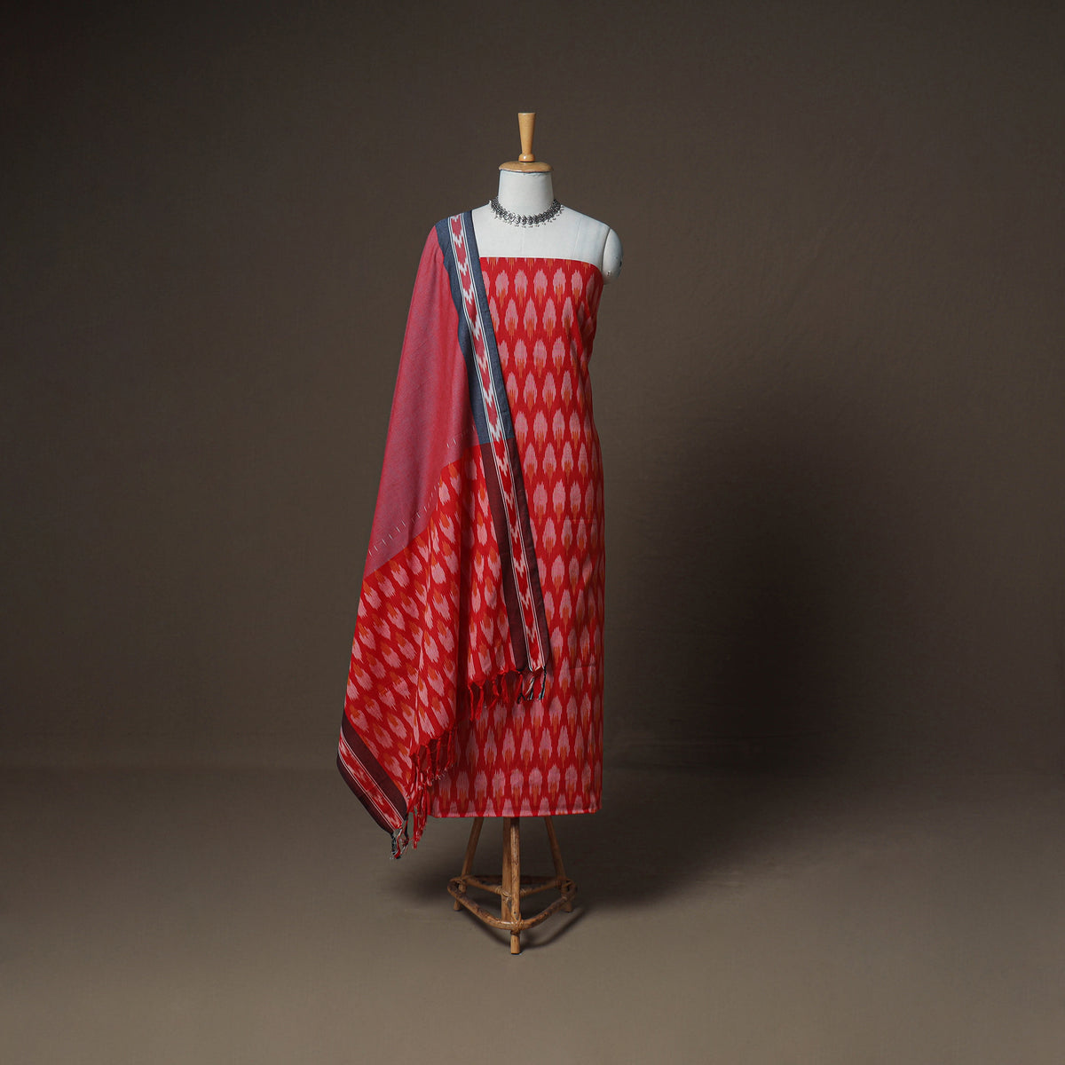 Pochampally Ikat Woven Cotton Unstitched Dress Material: Kurta, Bottom & Dupatta 14