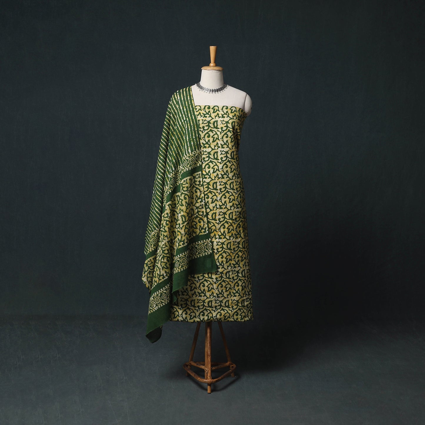 Kutch Hand Block Batik Print Cotton 3pc Unstitched Dress Material Suit Set 12