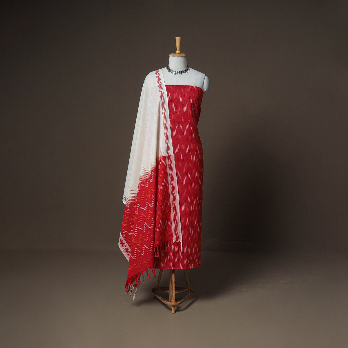 Pochampally Ikat Woven Cotton Unstitched Dress Material: Kurta, Bottom & Dupatta 15