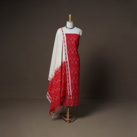Pochampally Ikat Woven Cotton Unstitched Dress Material: Kurta, Bottom & Dupatta 15