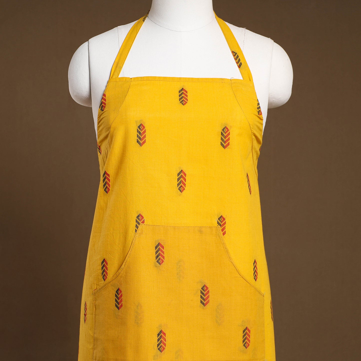 Buy Yellow Jacquard Weave Cotton Apron with Pocket