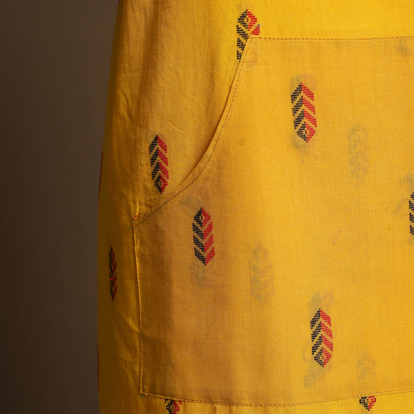 Buy Yellow Jacquard Weave Cotton Apron with Pocket