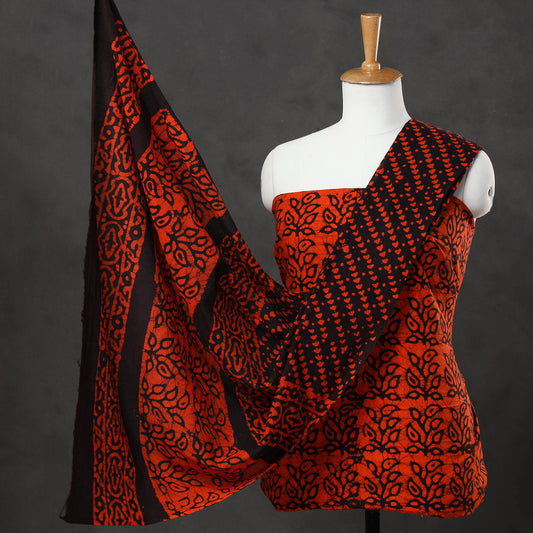 Orange - 3pc Kutch Batik Printed Cotton Suit Material Set 14