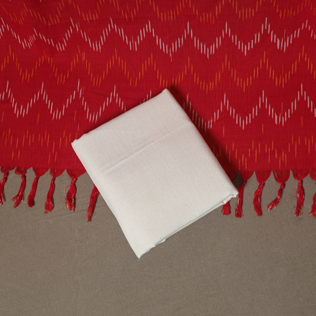 Pochampally Ikat Woven Cotton Unstitched Dress Material: Kurta, Bottom & Dupatta 15