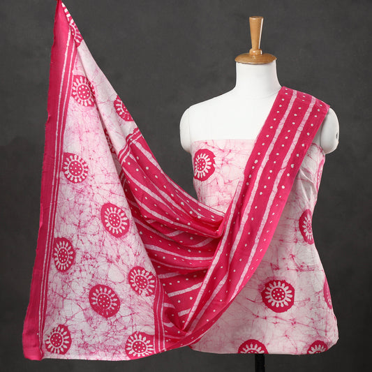 Pink - 3pc Kutch Batik Printed Cotton Suit Material Set 15