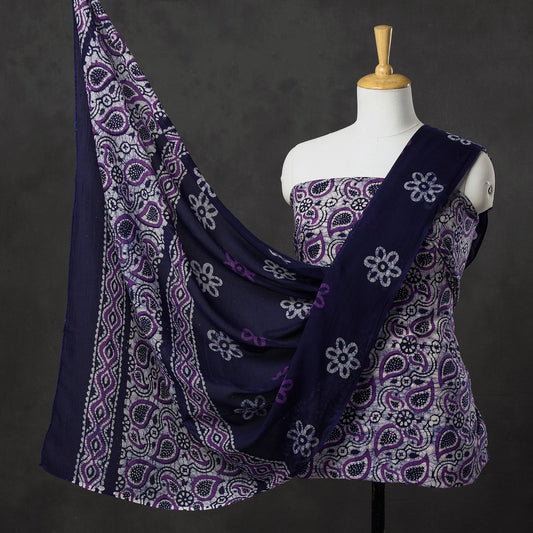 Grey - 3pc Kutch Batik Printed Cotton Suit Material Set 21