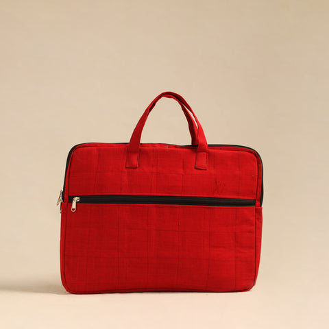 Red - Handmade Quilted Cotton Laptop Bag 15