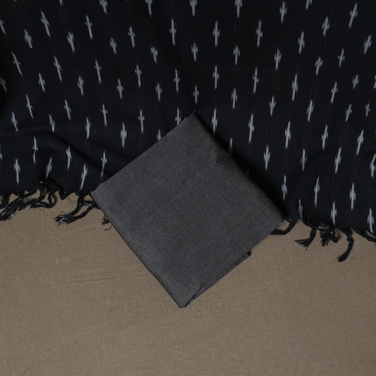 Pochampally Ikat Woven Cotton Unstitched Dress Material: Kurta, Bottom & Dupatta 16