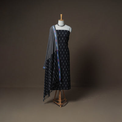 Pochampally Ikat Woven Cotton Unstitched Dress Material: Kurta, Bottom & Dupatta 16