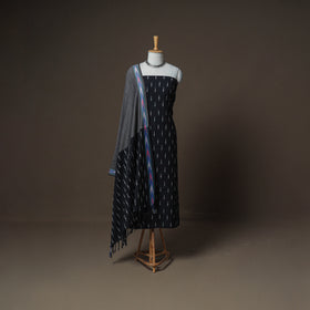 Pochampally Ikat Woven Cotton Unstitched Dress Material: Kurta, Bottom & Dupatta 16