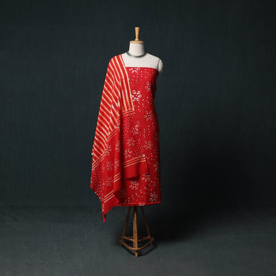 Kutch Hand Block Batik Print Cotton 3pc Unstitched Dress Material Suit Set 14