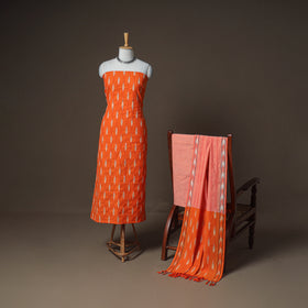 Pochampally Ikat Woven Cotton Unstitched Dress Material: Kurta, Bottom & Dupatta 17