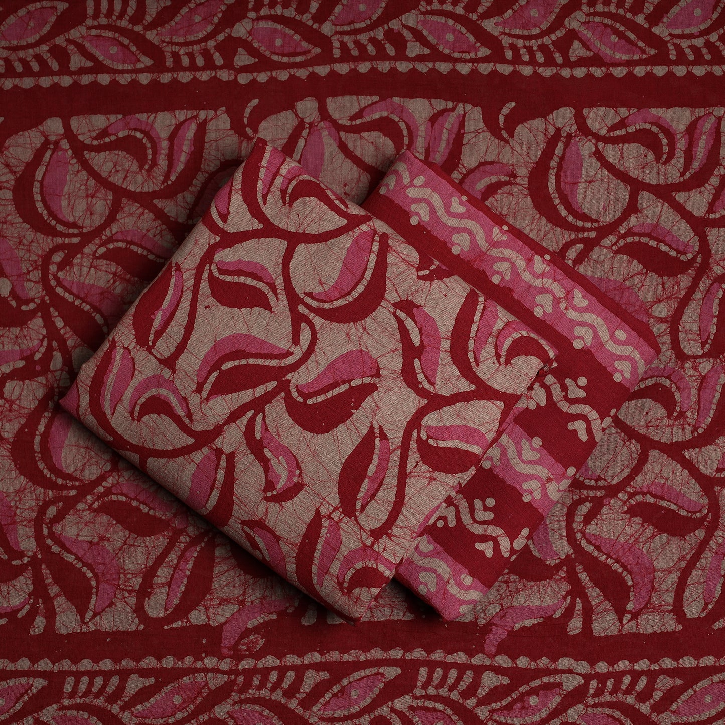 Multicolor - 3pc Kutch Batik Printed Cotton Suit Material Set 19