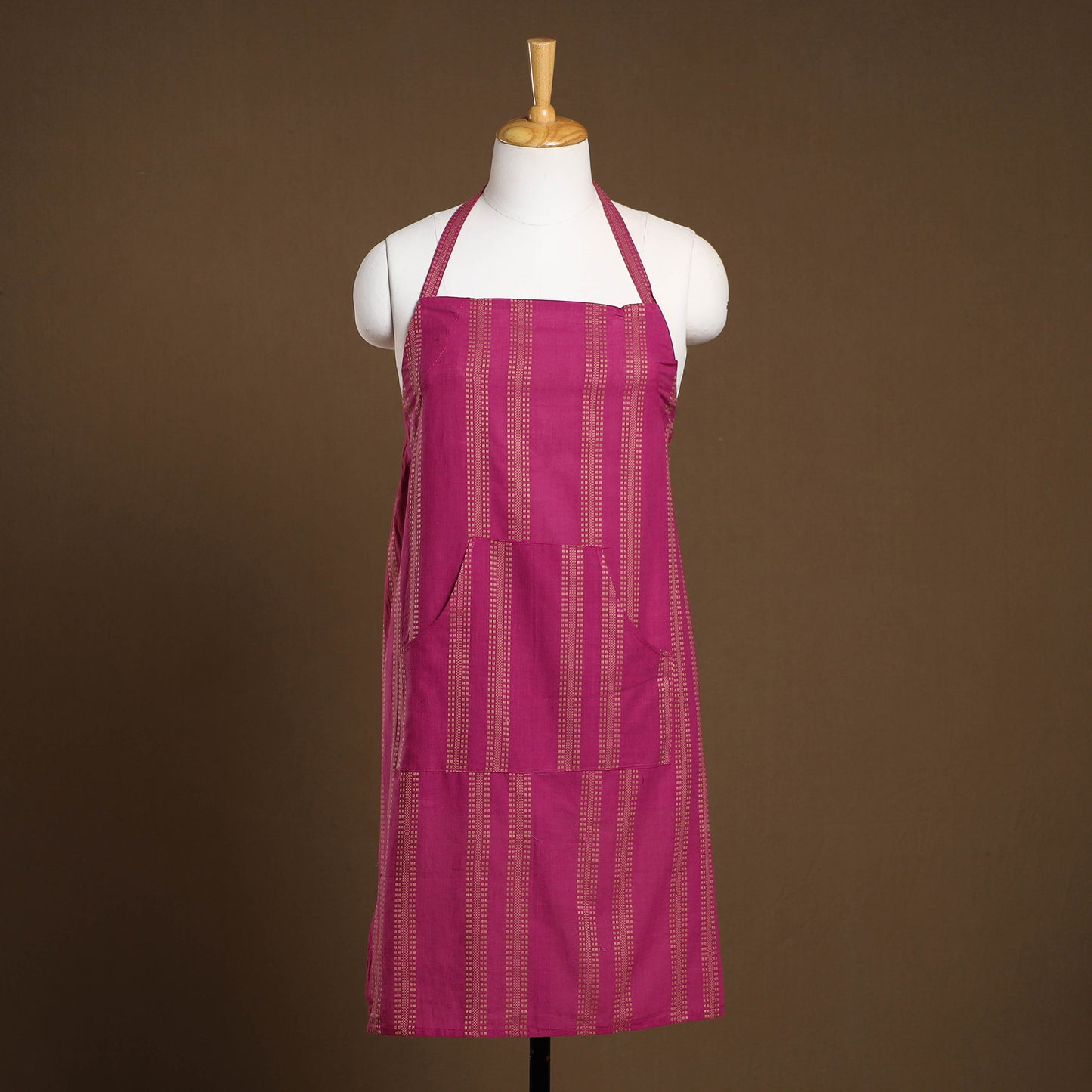 Pink - Jacquard Weave Cotton Apron with Pocket 11