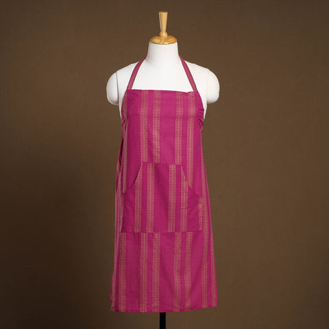 Pink - Jacquard Weave Cotton Apron with Pocket 11