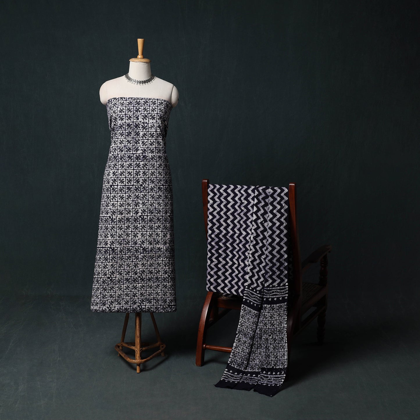 Kutch Hand Block Batik Print Cotton 3pc Unstitched Dress Material Suit Set 16