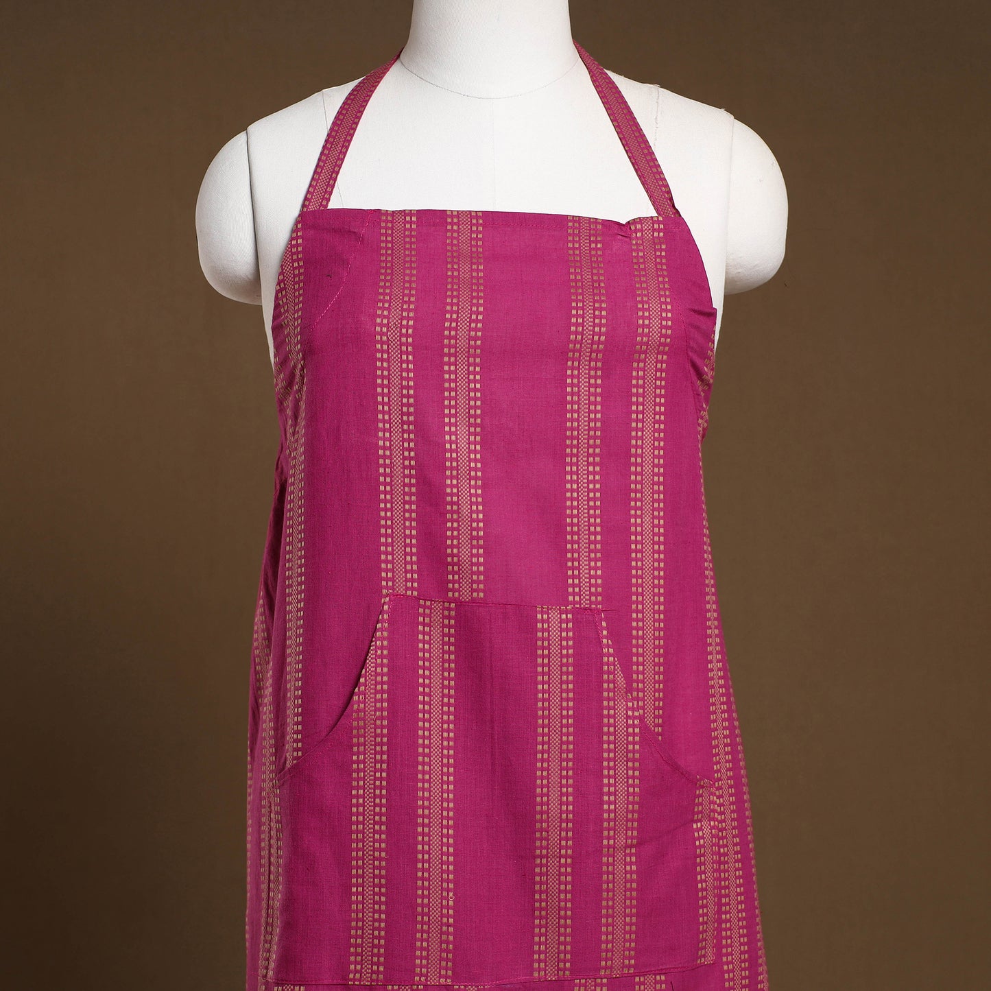 Pink - Jacquard Weave Cotton Apron with Pocket 11