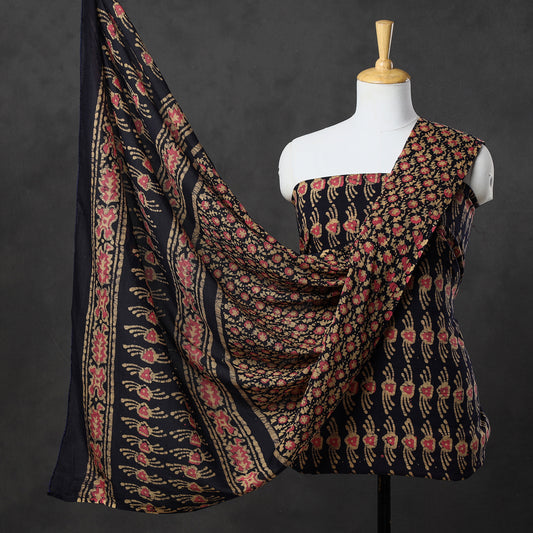 Black - 3pc Kutch Batik Printed Cotton Suit Material Set 28