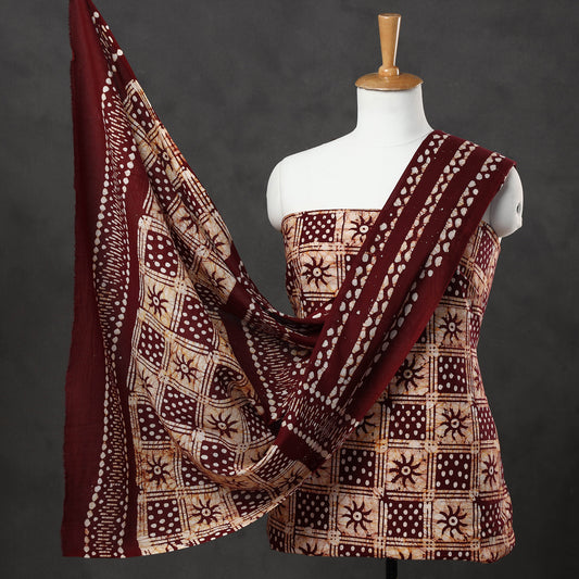 Brown - 3pc Kutch Batik Printed Cotton Suit Material Set 23