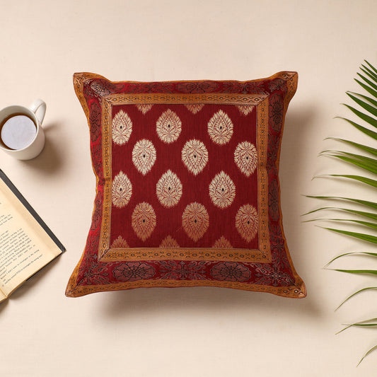 Maroon - Traditional Pure Banarasi Silk Handwoven Zari Cushion Cover (16 x 16 in)