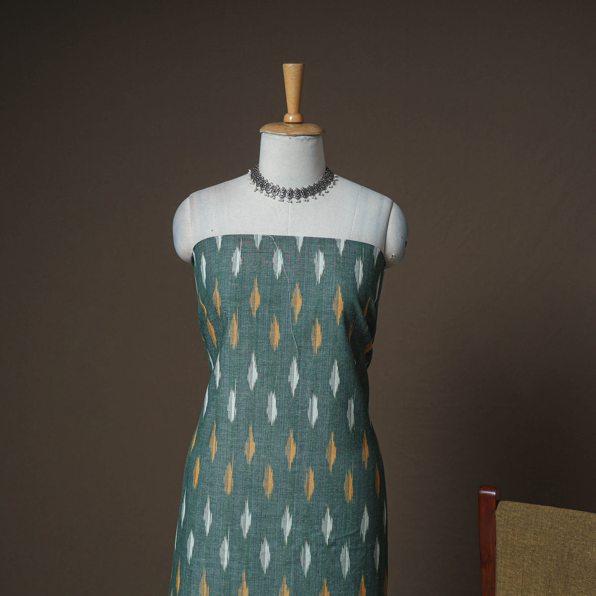 Pochampally Ikat Woven Cotton Unstitched Dress Material: Kurta, Bottom & Dupatta 18