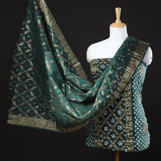 3pc Kutch Bandhani Tie-Dye Gadwal Satin Cotton Suit Material Set