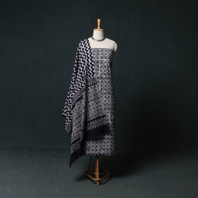 Kutch Hand Block Batik Print Cotton 3pc Unstitched Dress Material Suit Set 16