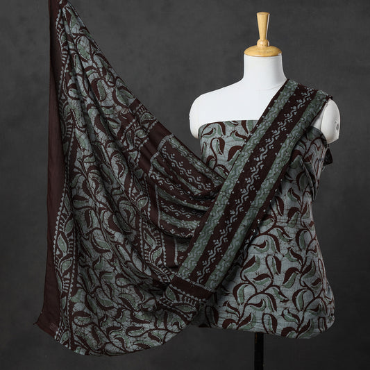 Green - 3pc Kutch Batik Printed Cotton Suit Material Set 29