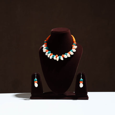 Orange - handcrafted shell & thread work necklace set 21