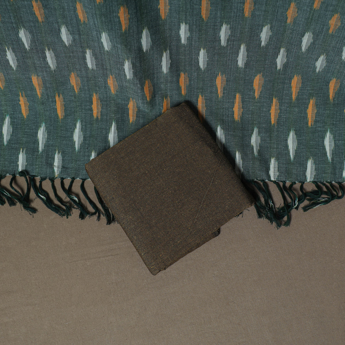 Pochampally Ikat Woven Cotton Unstitched Dress Material: Kurta, Bottom & Dupatta 18