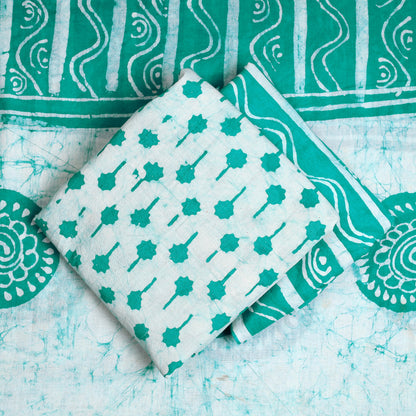 Green - 3pc Kutch Batik Printed Cotton Suit Material Set 20