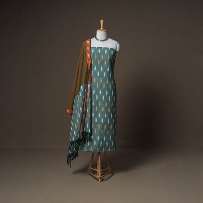 Pochampally Ikat Woven Cotton Unstitched Dress Material: Kurta, Bottom & Dupatta 18