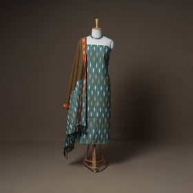 Pochampally Ikat Woven Cotton Unstitched Dress Material: Kurta, Bottom & Dupatta 18
