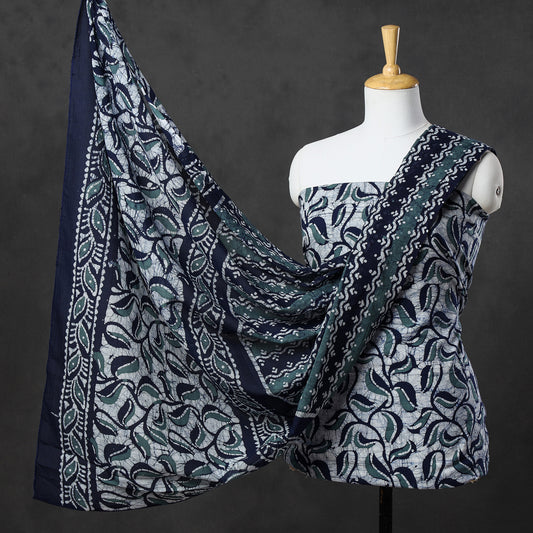 Blue - 3pc Kutch Batik Printed Cotton Suit Material Set 30