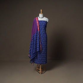 Pochampally Ikat Woven Cotton Unstitched Dress Material: Kurta, Bottom & Dupatta 19