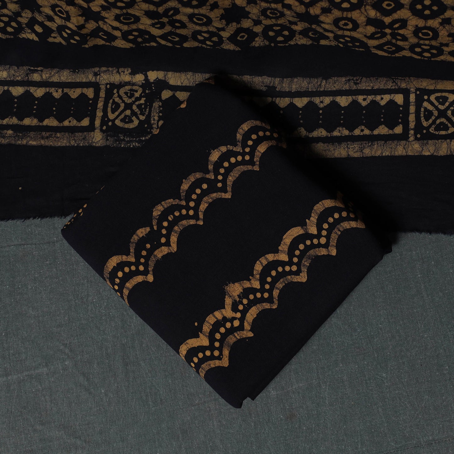 Kutch Hand Block Batik Print Cotton 3pc Unstitched Dress Material Suit Set 17