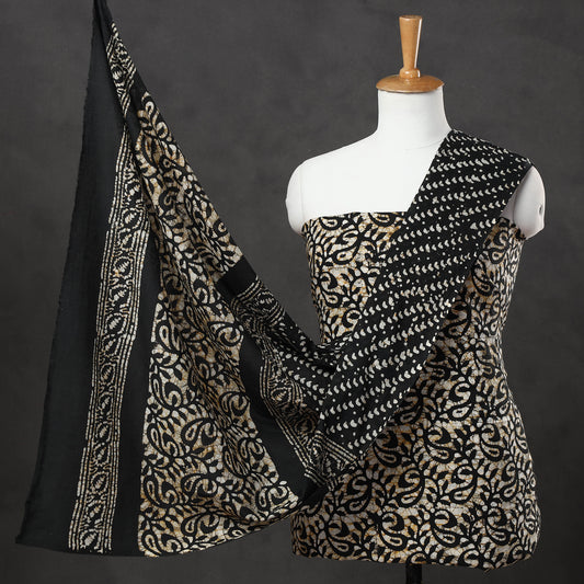 Black - 3pc Kutch Batik Printed Cotton Suit Material Set 26