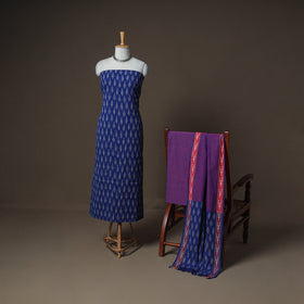 Pochampally Ikat Woven Cotton Unstitched Dress Material: Kurta, Bottom & Dupatta 19